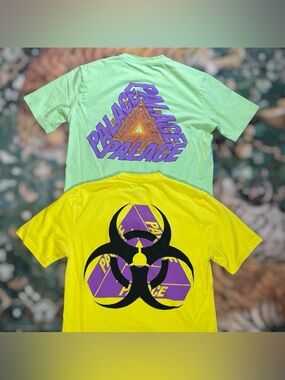 Palace Skateboards Graphic T Shirts Mens Large Green Yellow Lot Of 2 Streetwear